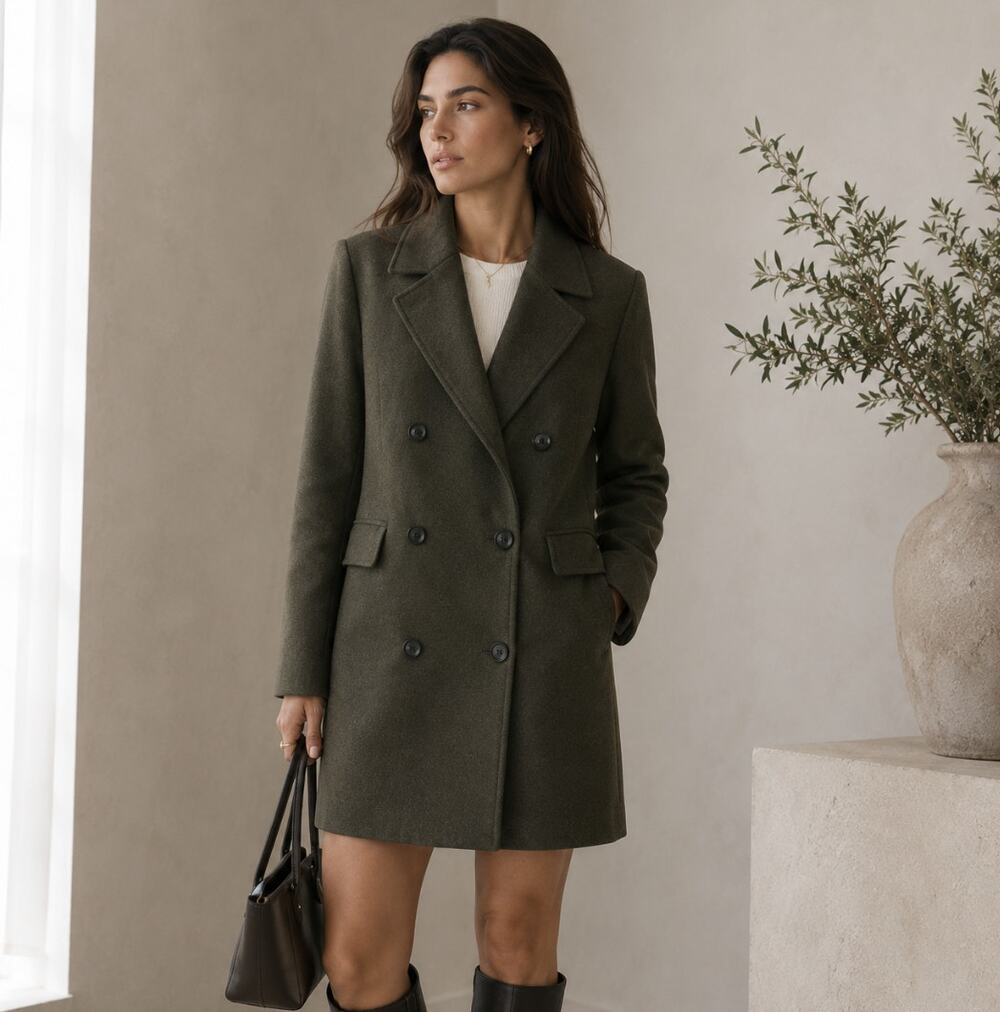 THEORY Tadrian Wool Cashmere Double Breasted Coat Terrain Green Sz M $995